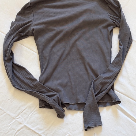Shein Gray Ribbed Stretchy V-Neck Long Sleeve XS - Picture 2 of 5